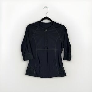 Prana Black Spandex And Polyester Workout Mesh Sleeve Top Women's Size Large